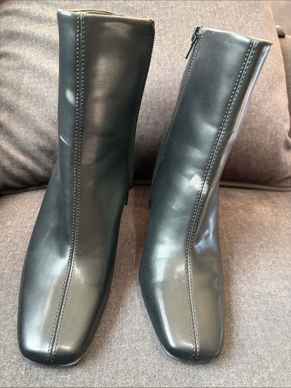 INC International Concepts Sleek Black Square-Toe Mid-Calf Booties